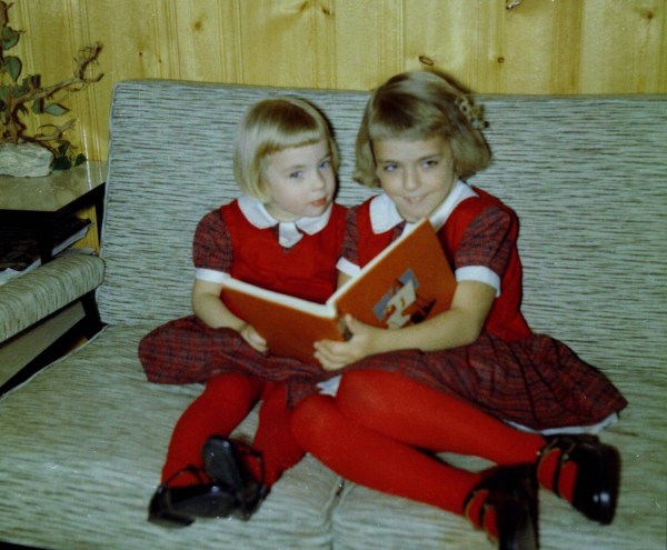 My sister and I reading, sometime around 1960