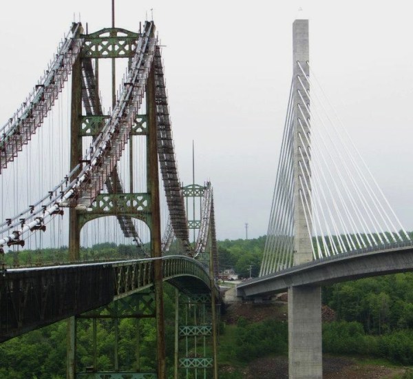 The old and new bridges at Penobscot Narrows, Maine, 2012
