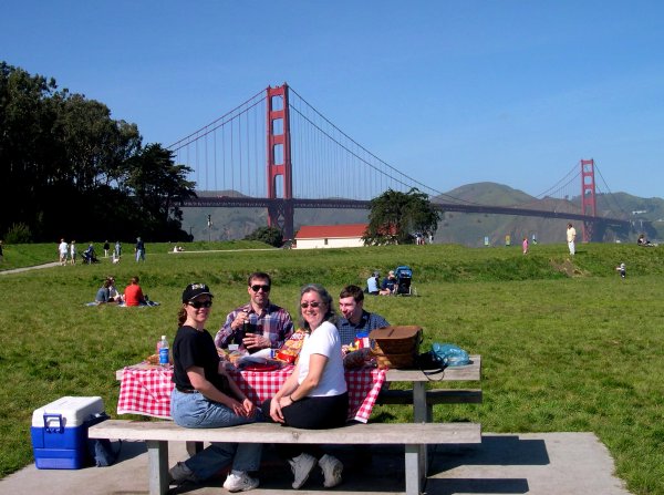 With friends at one of our favorite picnic spots, Crissy Field in San Francisco, February 2003