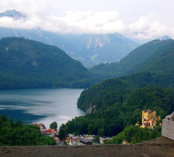 Once upon a time, a mad king built a fabulous castle overlooking the one where he grew up.  Hohenschwangau as seen from Neuschwanstein, Germany, August 2005