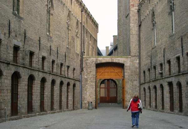 Out of the walls and through the gate:  Amy goes exploring with me in Ypres (Ieper) Belgium, one March evening in 2007