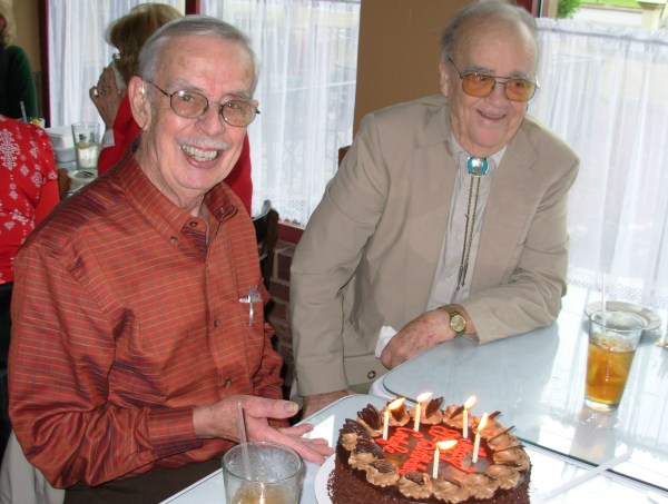 Daddy on his 80th birthday with his lifelong friend and fellow pilot,my beloved "Uncle Tuffy" April 2008