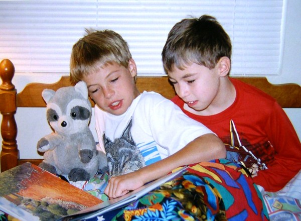 Drew and Matt in 1991, very different minds but both irrevocable readers.