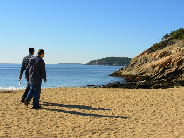 Jeff and Matt stroll along the water's edge at Acadia National Park, Maine, in September 2007