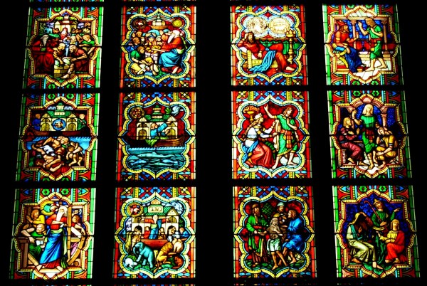 Detail of a stained glass window in Cologne Cathedral, Germany, April 2007