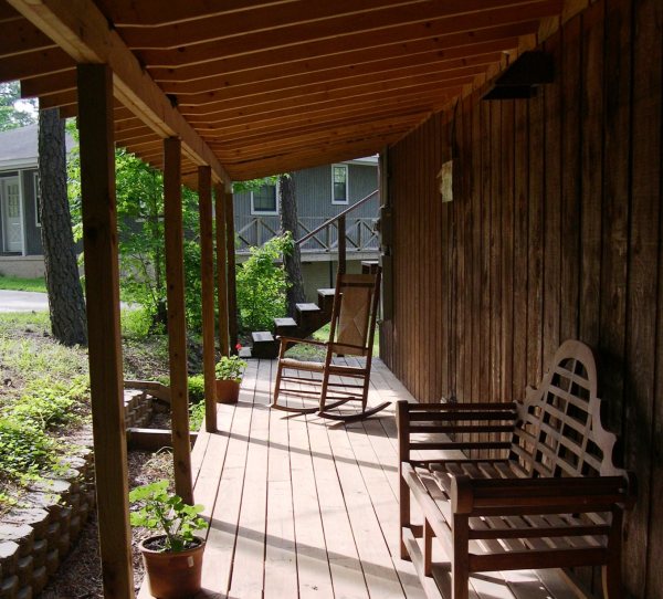 The back porch of the Nocking Point, my parents' lakefront cabin, in May 2003