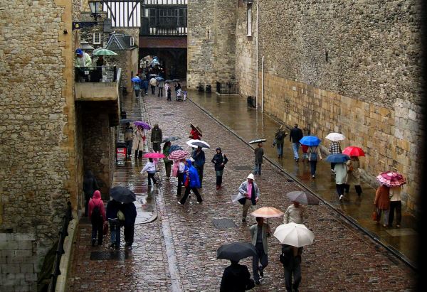 The English climate on full display at the Tower of London, August 2005