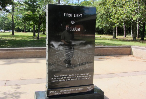 Courage in the face of great risks can lead to freedom...or survival. Jeff contemplates the Underground Railroad Monument at Roanoke Island, North Carolina, September 2013.