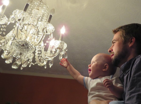 Grady and the chandelier March 2014