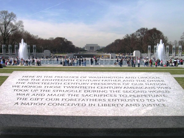 The World War II Memorial, with the Lincoln Memorial in the distance, March 2005