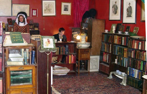 Booksellers at the Dickens Fair sell "contemporary" Victorian selections. San Francisco, California, December 2002