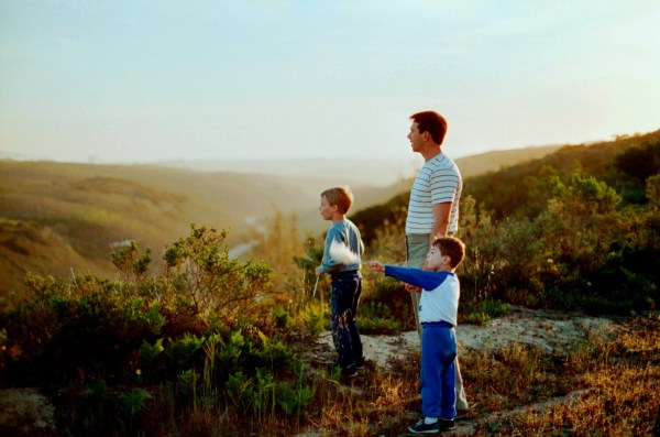 Jeff and the boys on one of our evening walks along a canyon trail near our home. Vandenberg Air Force Base, sometime in 1990.