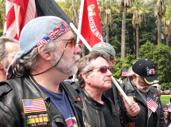 Bikers were among hundreds of veterans and civilians attending a pro-USA rally in Sacramento, California, March 2003.