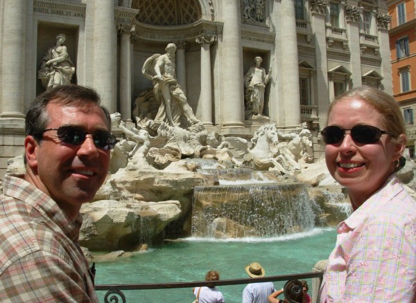 At the Trevi Fountain in Rome, May 2008. We threw our coins, so we hope the legend comes true for us!