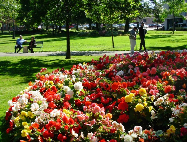 Late afternoon visitors enjoy a park in St. John, New Brunswick, Canada, September 2007.