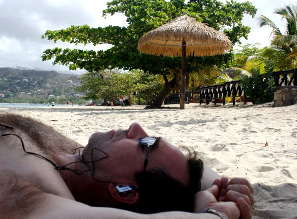 Jeff takes a rare nap on the beach in Grenada, March 2010.