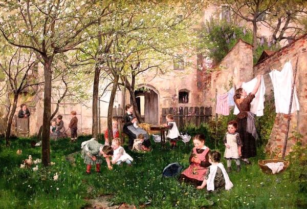 No matter who we are or what we do, manners make life better for all. "Kindergarten" by Johann Sperl via Wikimedia Commons; artwork in the public domain.