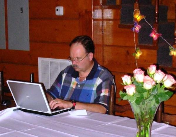 Larry grabs a few minutes of quiet after a family gathering in August 2009.