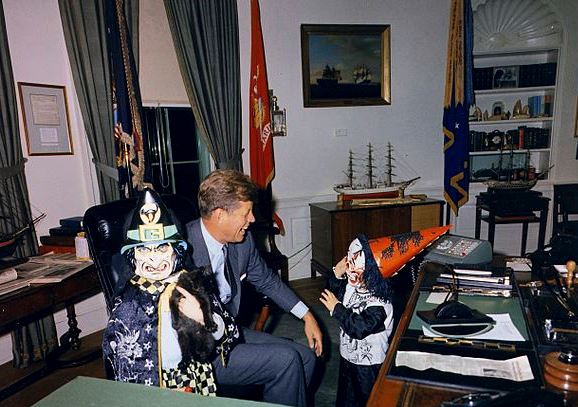 Even the President is not too busy for some Halloween fun.  October 31, 1963 Image in the public domain, via Wikimedia Commons