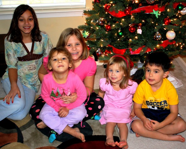 Our friends' children under the Christmas tree at Tammy and JJ's home, December 2009.