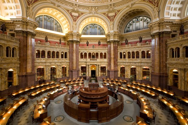 Main reading room, the U. S. Library of Congress, Washington DC Photograph by Carol M. Highsmith, public domain via Wikimedia Commons