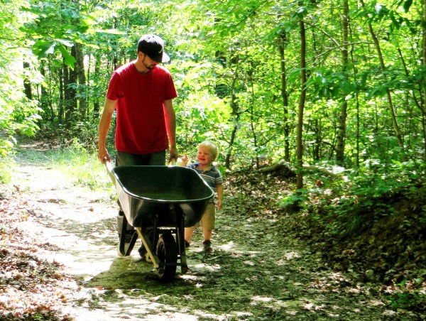 Outside is Grady's favorite place to be! On the trail back from my Mama and Daddy's garden, Fayetteville, Georgia, May 2015