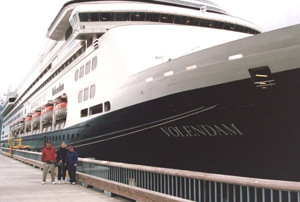 Despite fears and foes, let's sail confidently on to brighter days. That's Drew, Matt and me about to board the Volendam in Junes 2000.
