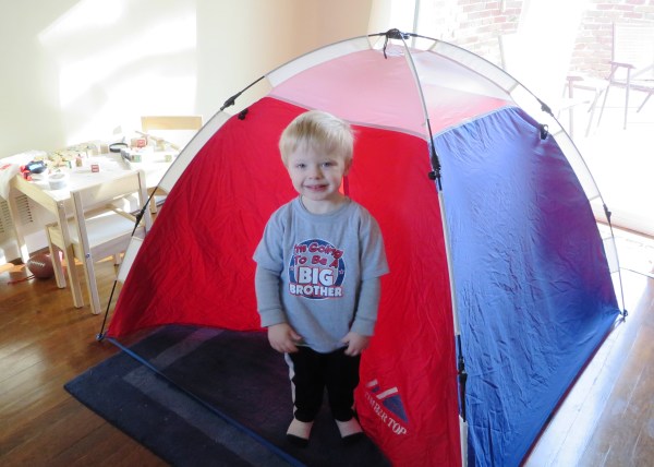 Grady has his own little playroom in their new home, January, 2016. That indoor tent was a favorite belonging of his Dad and his Uncle Matt, many years ago.
