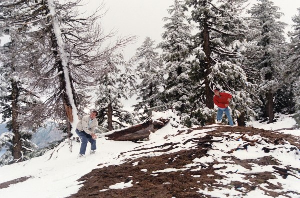 How often can you have a snowball fight in June? Jeff and Drew took advantage of the strange weather at Crater Lake in June, 2000.