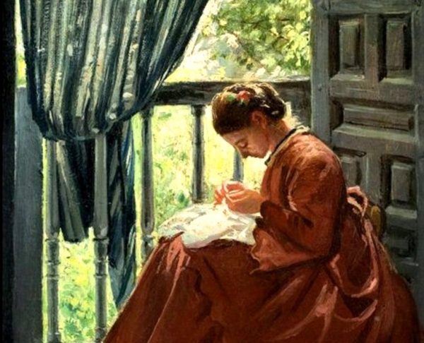 Detail of "Seamstress" by Manuel Gómez-Moreno González. Public domain, via Wikimedia Commons