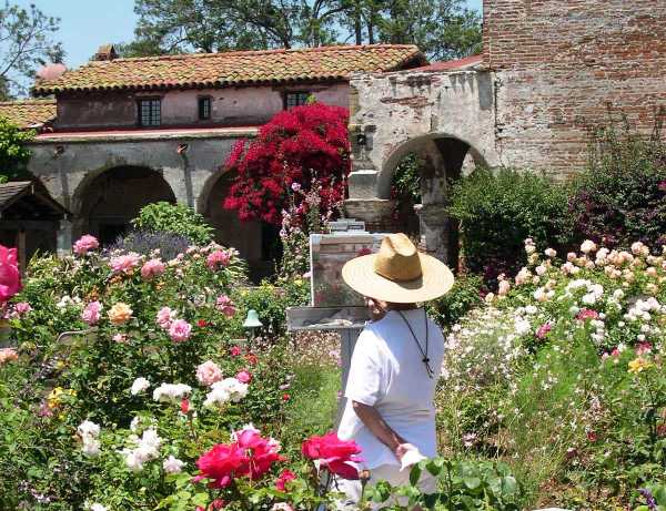 An artist captures a bit of the beauty hidden away in the past. Mission San Juan Capistrano, California, July 2004
